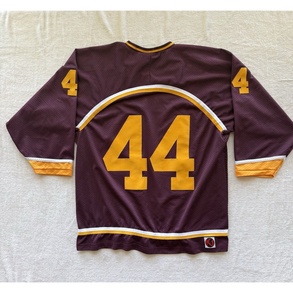 K1 Sportswear Vintage Beavers Hockey Game Jersey #44 XL Burgundy Yellow White - Picture 4 of 4
